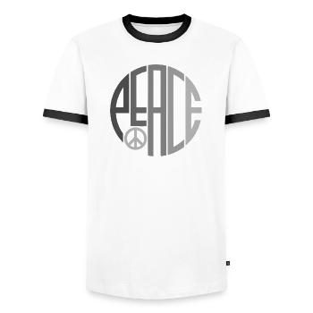 Kreis Typografie Peace mit Peacezeichen - Männer Kontrast-T-Shirt - Weiß/Schwarz - Vorne - AI Model Female 172 light (172cm) & AI Model Male 178 dark (178cm)