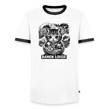 Katzen Ramen Nudel Japaner Anime Manga Kawaii - Männer Kontrast-T-Shirt - Weiß/Schwarz - Vorne - AI Model Female 172 light (172cm) & AI Model Male 178 dark (178cm)