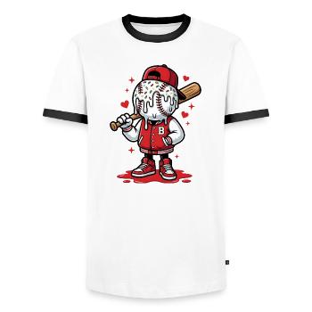 Dessin animé du joueur de baseball doux - T-shirt contrasté Homme - blanc/noir - Devant - AI Model Female 172 light (172cm) & AI Model Male 178 dark (178cm)