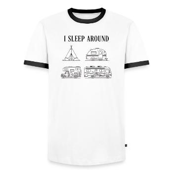 I sleep on the road road trip camper - Men's Ringer Shirt - white/black - Front - AI Model Female 172 light (172cm) & AI Model Male 178 dark (178cm)
