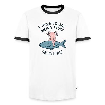 Axolotl Spruch Meme Humor Lustig Geschenkidee - Männer Kontrast-T-Shirt - Weiß/Schwarz - Vorne - AI Model Female 172 light (172cm) & AI Model Male 178 dark (178cm)