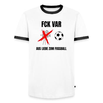 FCK VAR - Männer Kontrast-T-Shirt - Weiß/Schwarz - Vorne - AI Model Female 172 light (172cm) & AI Model Male 178 dark (178cm)