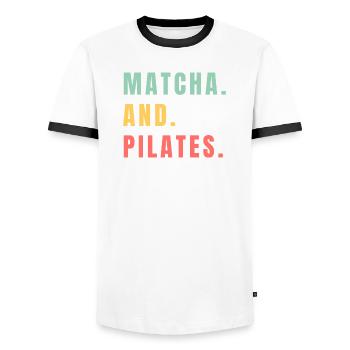 MATCHA ET PILATES - T-shirt contrasté Homme - blanc/noir - Devant - AI Model Female 172 light (172cm) & AI Model Male 178 dark (178cm)