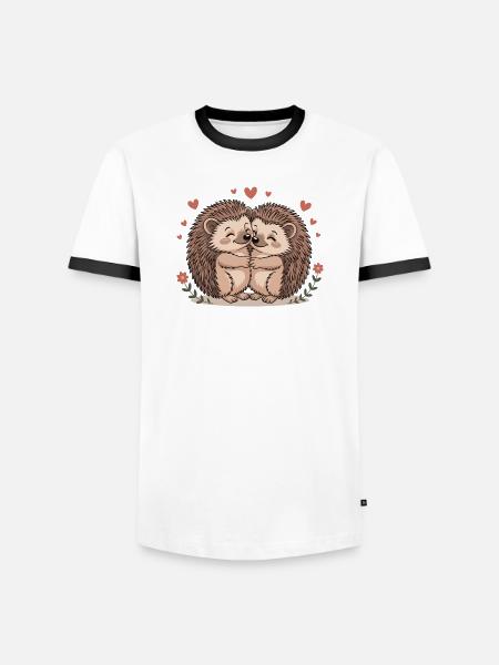 Igel Paar Liebe mit Herzen - Männer Kontrast-T-Shirt - Weiß/Schwarz