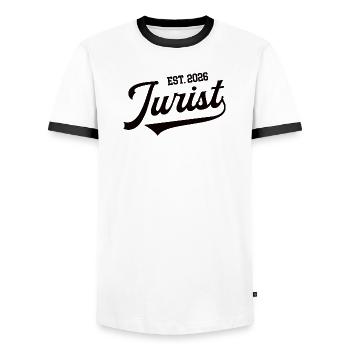 Juriste 2026 Diplôme d’études de droit Étudiant en droit - T-shirt contrasté Homme - blanc/noir - Devant - AI Model Female 172 light (172cm) & AI Model Male 178 dark (178cm)