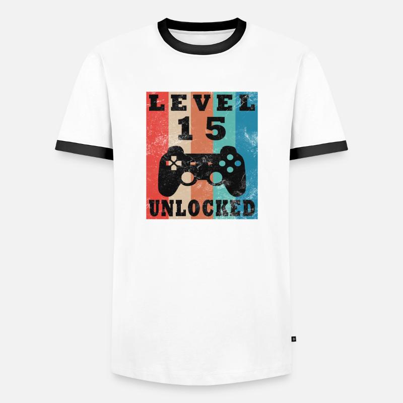 Level 15 Unlocked Retro Controller - Men's Ringer Shirt - white/black