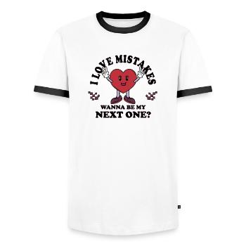J’adore les erreurs – Drôle de phrase de séductrice célibataire - T-shirt contrasté Homme - blanc/noir - Devant - AI Model Female 172 light (172cm) & AI Model Male 178 dark (178cm)