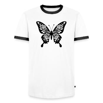 Filigree flower butterfly - Men's Ringer Shirt - white/black - Front - AI Model Female 172 light (172cm) & AI Model Male 178 dark (178cm)