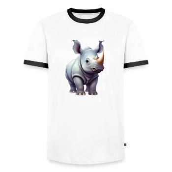 Rhinocéros - T-shirt contrasté Homme - blanc/noir - Devant - AI Model Female 172 light (172cm) & AI Model Male 178 dark (178cm)