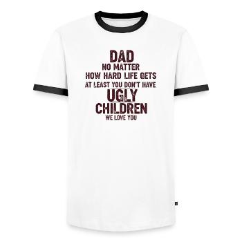 Dad, at least you don't have ugly kids - Men's Ringer Shirt - white/black - Front - AI Model Female 172 light (172cm) & AI Model Male 178 dark (178cm)