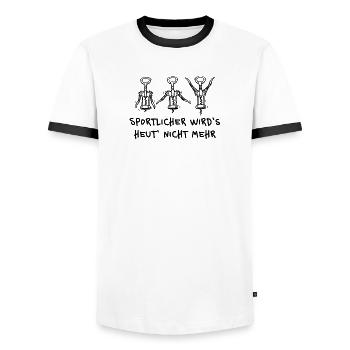 Sportlicher wird’s nicht – Lustiger Bier Spruch - Männer Kontrast-T-Shirt - Weiß/Schwarz - Vorne - AI Model Female 172 light (172cm) & AI Model Male 178 dark (178cm)