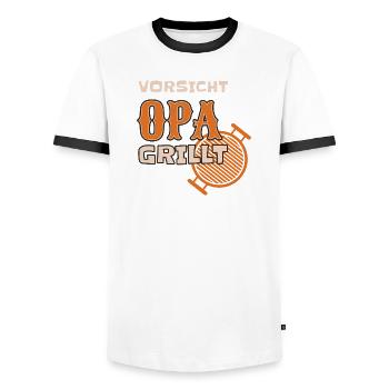 Attention : grand-père grille une tenue de barbecue drôle - T-shirt contrasté Homme - blanc/noir - Devant - AI Model Female 172 light (172cm) & AI Model Male 178 dark (178cm)