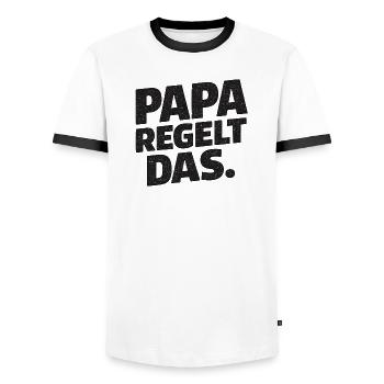 Papa s’en occupe – Drôle de cadeau de papa - T-shirt contrasté Homme - blanc/noir - Devant - AI Model Female 172 light (172cm) & AI Model Male 178 dark (178cm)