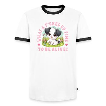 Funny Black Humor Dogs Design - Men's Ringer Shirt - white/black - Front - AI Model Female 172 light (172cm) & AI Model Male 178 dark (178cm)