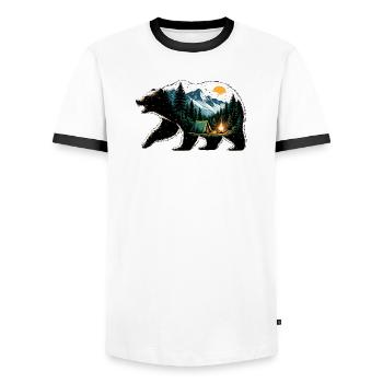 Ursine Adventure: Mountain Camping - Men's Ringer Shirt - white/black - Front - AI Model Female 172 light (172cm) & AI Model Male 178 dark (178cm)