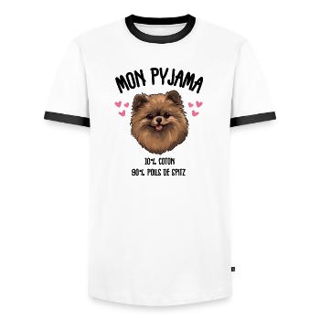 Lustige Pomeranian-Spitzhunde-Pyjamas - Männer Kontrast-T-Shirt - Weiß/Schwarz - Vorne - AI Model Female 172 light (172cm) & AI Model Male 178 dark (178cm)