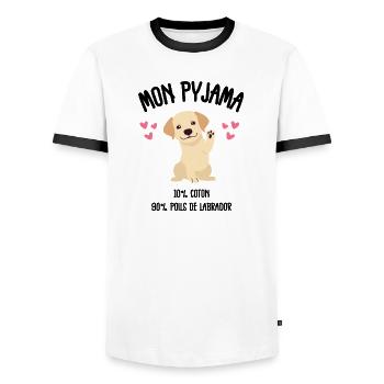 Labrador Dog Pajamas Humor - Men's Ringer Shirt - white/black - Front - AI Model Female 172 light (172cm) & AI Model Male 178 dark (178cm)