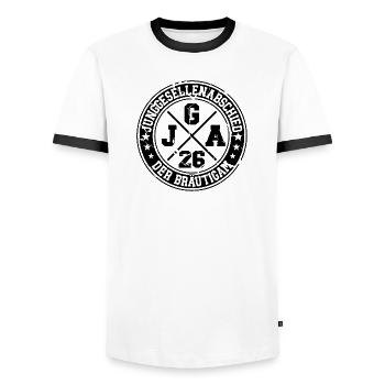 Enterrement de vie de garçon Le Marié 2026 - T-shirt contrasté Homme - blanc/noir - Devant - AI Model Female 172 light (172cm) & AI Model Male 178 dark (178cm)