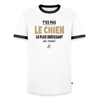 T’es pas le chien le plus obéissant du chenil - T-shirt contrasté Homme - blanc/noir - Devant - AI Model Female 172 light (172cm) & AI Model Male 178 dark (178cm)