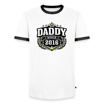 Daddy Since 2016 – Proud Dad Design - Men's Ringer Shirt - white/black - Front - AI Model Female 172 light (172cm) & AI Model Male 178 dark (178cm)