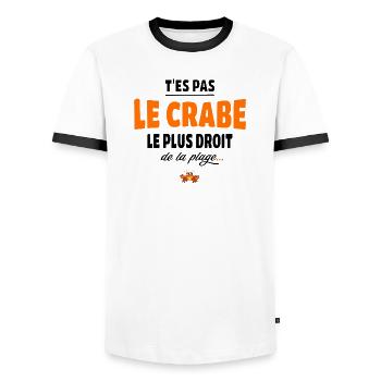 T’es pas le crabe le plus droit de la plage, vanne - T-shirt contrasté Homme - blanc/noir - Devant - AI Model Female 172 light (172cm) & AI Model Male 178 dark (178cm)