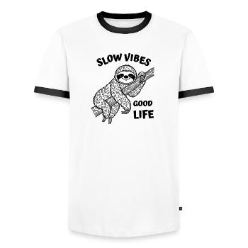 Paresseux se reposant sur une branche - T-shirt contrasté Homme - blanc/noir - Devant - AI Model Female 172 light (172cm) & AI Model Male 178 dark (178cm)