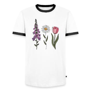 Digitale Daisy Tulip III - T-shirt contrasté Homme - blanc/noir - Devant - AI Model Female 172 light (172cm) & AI Model Male 178 dark (178cm)