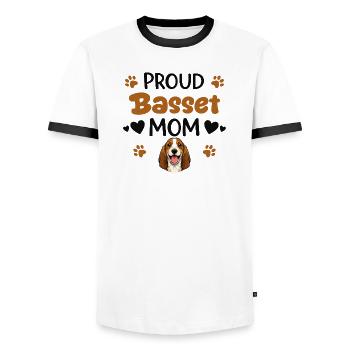 Stolze Basset Mutter, Basset Hound - Männer Kontrast-T-Shirt - Weiß/Schwarz - Vorne - AI Model Female 172 light (172cm) & AI Model Male 178 dark (178cm)