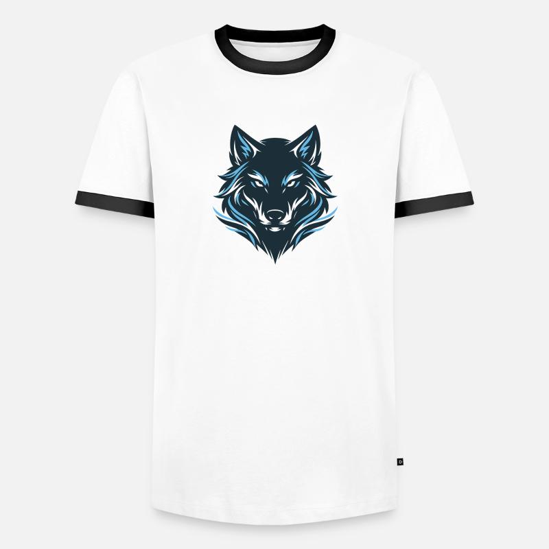 Blauer Nachtwolf Emblem - Männer Kontrast-T-Shirt - Weiß/Schwarz
