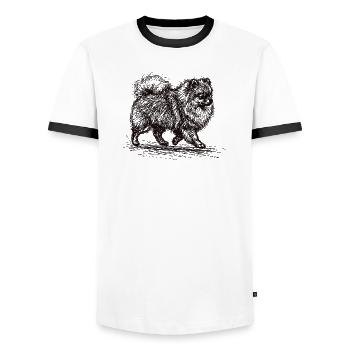 Zwergspitz Sketch – Minimalistisches Hund Design - Männer Kontrast-T-Shirt - Weiß/Schwarz - Vorne - AI Model Female 172 light (172cm) & AI Model Male 178 dark (178cm)