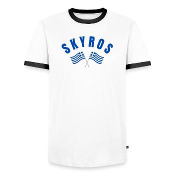 Skyros Griechische Kreuzflaggen - Männer Kontrast-T-Shirt - Weiß/Schwarz - Vorne - AI Model Female 172 light (172cm) & AI Model Male 178 dark (178cm)