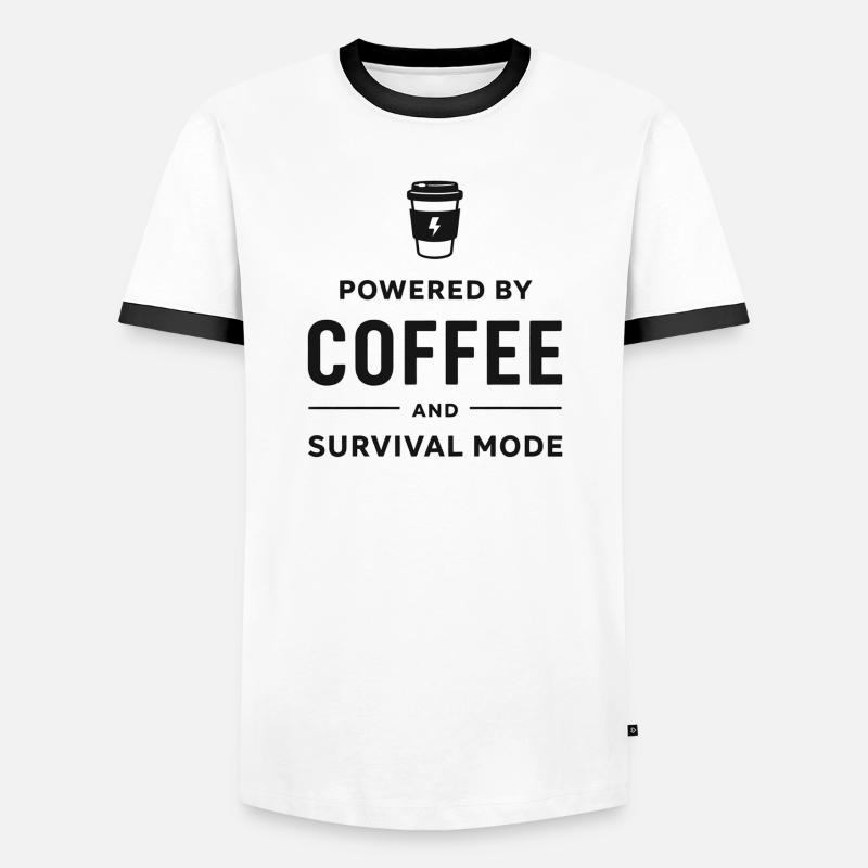 Powered by Coffee and Survival Mode - Männer Kontrast-T-Shirt - Weiß/Schwarz