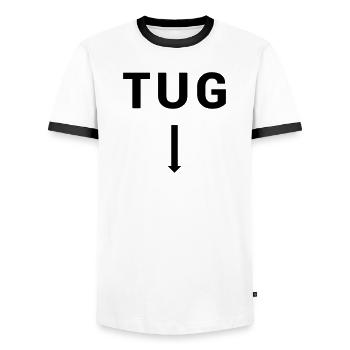 TUG Tugboat - Seafaring Sailing Ship Captain - Men's Ringer Shirt - white/black - Front - AI Model Female 172 light (172cm) & AI Model Male 178 dark (178cm)