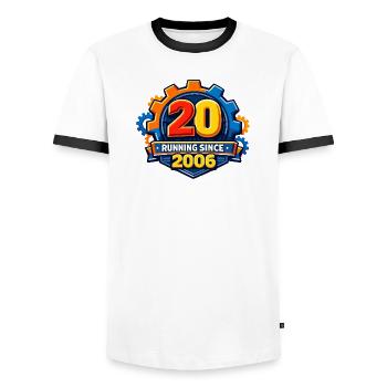 20 Jahre Running Seit 2006 Gear - Männer Kontrast-T-Shirt - Weiß/Schwarz - Vorne - AI Model Female 172 light (172cm) & AI Model Male 178 dark (178cm)