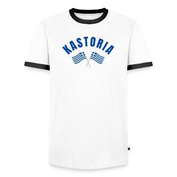 Kastoria Greek Flags  - Men's Ringer Shirt - white/black - Front - AI Model Female 172 light (172cm) & AI Model Male 178 dark (178cm)