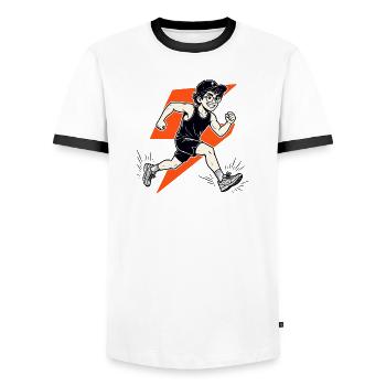 Cool running shirt Blitz Runner motif for athletes - Men's Ringer Shirt - white/black - Front - AI Model Female 172 light (172cm) & AI Model Male 178 dark (178cm)