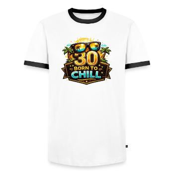 30 Born to Chill Beach Design - Men's Ringer Shirt - white/black - Front - AI Model Female 172 light (172cm) & AI Model Male 178 dark (178cm)