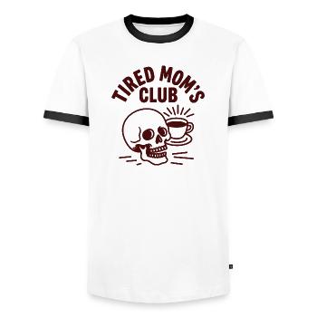 Tired Moms Club Retro Coffee Skull Mom - Men's Ringer Shirt - white/black - Front - AI Model Female 172 light (172cm) & AI Model Male 178 dark (178cm)