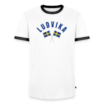 Drapeaux de Ludvika Suède - T-shirt contrasté Homme - blanc/noir - Devant - AI Model Female 172 light (172cm) & AI Model Male 178 dark (178cm)
