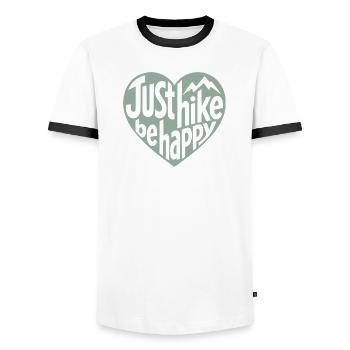 Wander-Design - Just hike be happy Herz - Männer Kontrast-T-Shirt - Weiß/Schwarz - Vorne - AI Model Female 172 light (172cm) & AI Model Male 178 dark (178cm)