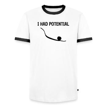 I Had Potential Offbeat Graphic Humor - Men's Ringer Shirt - white/black - Front - AI Model Female 172 light (172cm) & AI Model Male 178 dark (178cm)