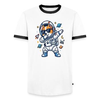Dabbing Corgi Astronaut Funny Space Dog - Men's Ringer Shirt - white/black - Front - AI Model Female 172 light (172cm) & AI Model Male 178 dark (178cm)