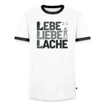  Lebe Liebe Lache Maritim Anker Und Leuchtturm - Männer Kontrast-T-Shirt - Weiß/Schwarz - Vorne - AI Model Female 172 light (172cm) & AI Model Male 178 dark (178cm)