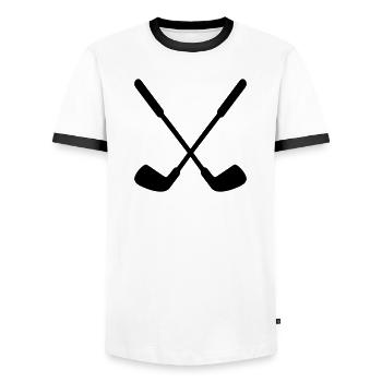 Field Hockey Stick Hockey - Men's Ringer Shirt - white/black - Front - AI Model Female 172 light (172cm) & AI Model Male 178 dark (178cm)