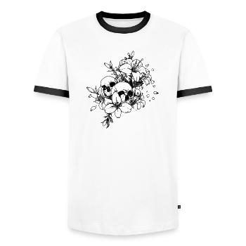 Gothic Skull Flower Shirt Dark Floral Aesthetic - Men's Ringer Shirt - white/black - Front - AI Model Female 172 light (172cm) & AI Model Male 178 dark (178cm)