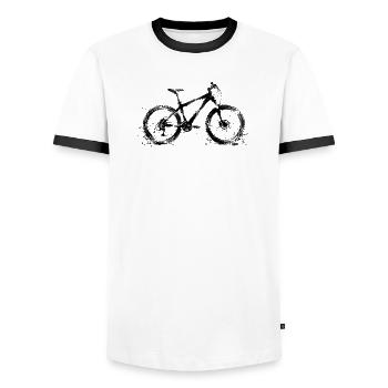 Mountainbike Illustration mit Ink Effekt - Männer Kontrast-T-Shirt - Weiß/Schwarz - Vorne - AI Model Female 172 light (172cm) & AI Model Male 178 dark (178cm)