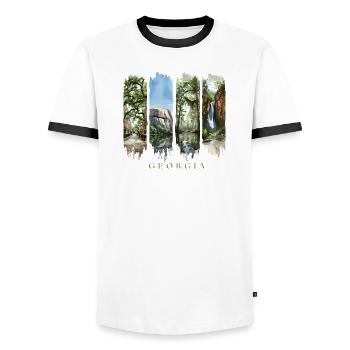 Voyage de vacances en Géorgie – Motif nature des États du Sud - T-shirt contrasté Homme - blanc/noir - Devant - AI Model Female 172 light (172cm) & AI Model Male 178 dark (178cm)