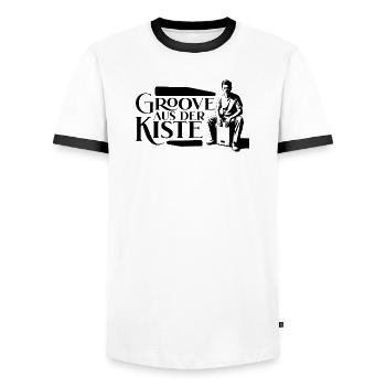Cajon Groove Aus Der Kiste - Percussion - Männer Kontrast-T-Shirt - Weiß/Schwarz - Vorne - AI Model Female 172 light (172cm) & AI Model Male 178 dark (178cm)