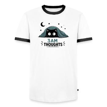  3AM Thoughts Lustige Schwarze Katze Unter Decke - Männer Kontrast-T-Shirt - Weiß/Schwarz - Vorne - AI Model Female 172 light (172cm) & AI Model Male 178 dark (178cm)