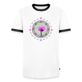 Pink Floral Motif, Pink Floral Pattern - Men's Ringer Shirt - white/black - Front - AI Model Female 172 light (172cm) & AI Model Male 178 dark (178cm)